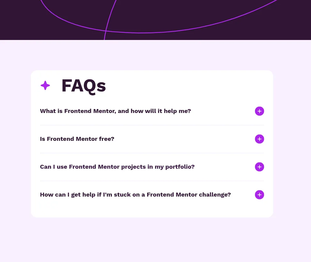Screenshot of the FAQ Accordion challenge