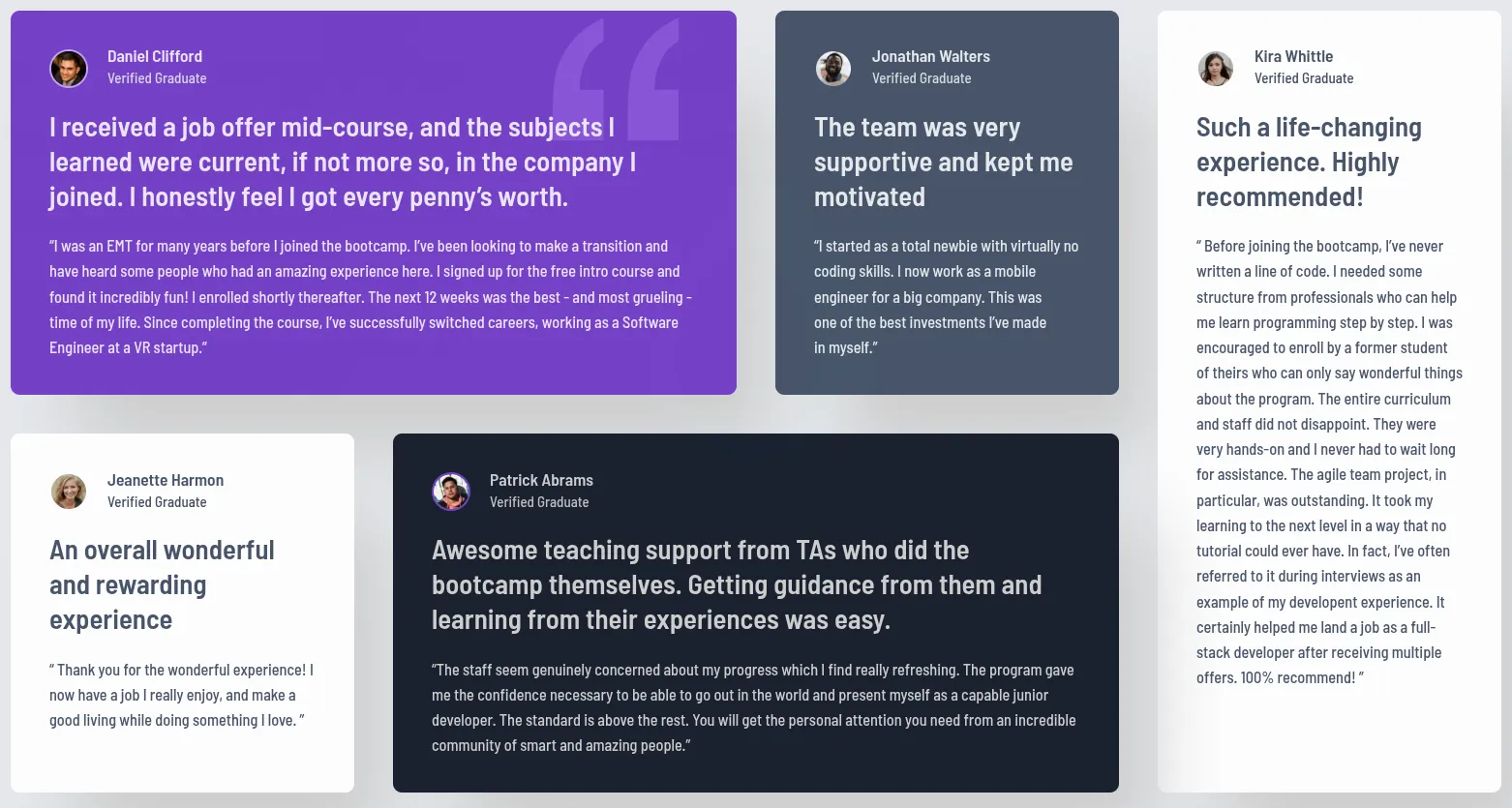 Screenshot of the Testimonials Grid Section challenge